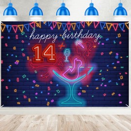 Neon Sitting Girl Happy 14 Birthday Banner Backdrop Cheers to 14 Years Old High Heeled Makeup Spa Theme Decor for Girl Woman Lady 14th Pink Birthday Party Decorations Bday Supplies Background Favors