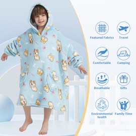 Fiosnow Corgi Blanket Hoodies for Kids 6-13YR Oversize Wearable Blanket Hoodies for Boys Girls Teens