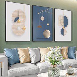 MPLONG Wall Art 3 Pieces Framed Wall Art Canvas Print Set Minimalist Medieval Geometric Circle Abstract Illustration Modern Wall Art Decor Multicolor Living Room Bedroom Office 16"x 24"x 3 Panels