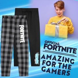 Fortnite Pants for Boys Pack of 2 Comfy Pants Soft Loungewear Boys Outfits Lounge Set Cool Clothes Kids Gifts for Gamers (Black/Grey, 12 Years)