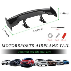 povtii Car Mini Spoiler Wing, 9.8" Adhesive Mini Rear Tail Wing Carbon Fiber Texture Decorative Spoiler, Universal Auto Tiny Tail Wing Decor for Men Women, Car Accessories (Bright Black)
