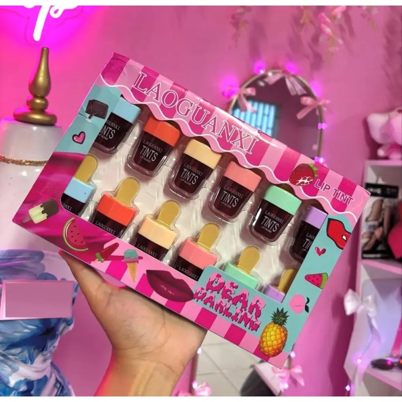 12 Tintas Labiales Forma De Paleta Larga Duración Lip Tint