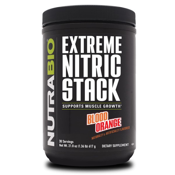 NutraBio Extreme Nitric Stack, Nitric Oxide and Cell Volumizing Formula- 30 Servings (Blood Orange)