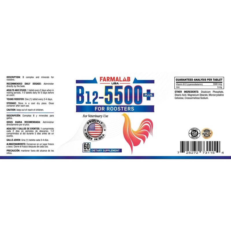 Farmalab B12 5500 Plus for Rooster Chicken Hens Poultry Gamefowl