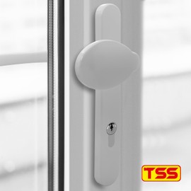 TSS White UPVC Door Handle Pair Set, Sprung, 92mm PZ (Centres), Lever Moveable Pad, 122mm Screw to Screw (Screw centres), Backplate 245mm x 34mm - Replacement PVC Door Handle in White