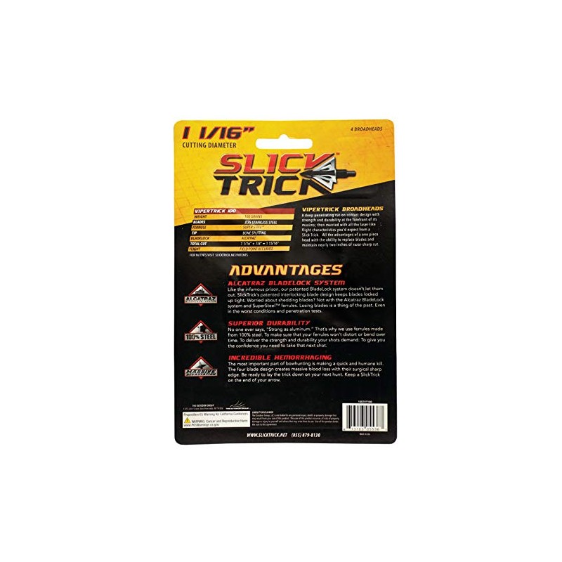 Slick Trick Viper 100 GR Broadhead (Pack of 4), 1-1/16",