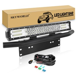 SKYWORLD LED Light Bar, 7D 20 inch 288W Spot Flood Combo Beam Work Driving Lamp with Black License Plate Mounting Bracket Wiring Harness Kit for Truck Car ATV SUV 4X4 Truck Boat