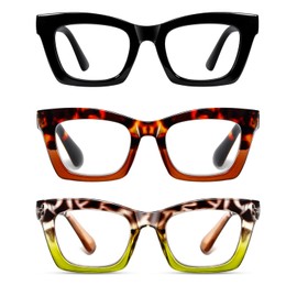 Hubeye 3 Pack Oprah Style Reading Glasses for Women Men Blue Light Blocking Computer Square Readers with Spring Hinge and Glasses pouch +0.0