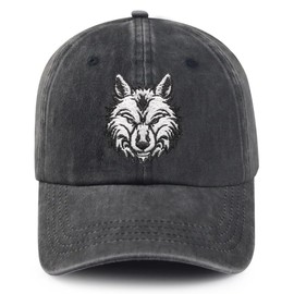 Wolf Embroidered Hat for Men Women Dad Hat Baseball Cap Adjustable Unisex Black
