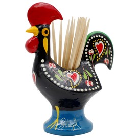 Ibergift 3.5 Hand-painted Traditional Barcelos Portuguese Rooster Aluminum Toothpick Holder (Black),3.5 Inches Tall