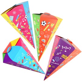 HOWAF 4 x School Cones, 33 cm, School Cone, Sibling Bag, Foldable Sugar Bag for First Day of School, Sugar Cones Gift Packaging for Beginners of School, Gifts for First Day of School, Boys and Girls