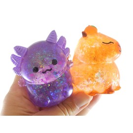 Set of 2 Animal Sugar Balls - Axolotl and Capybara - Syrup Molasses Thick Glue/Gel Stretch Ball - Ultra Squishy and Moldable Slow Rise Relaxing Sensory Fidget Stress Toy Cute Adorable (Random Colors)