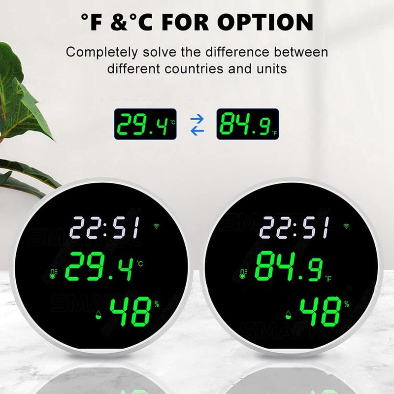 WiFi Room Thermometer Smart Temperature Humidity Monitor with LED Backlit