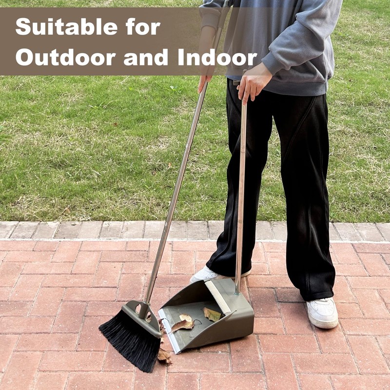 Upgrade Broom with Dustpan Combo Set,48'' Long Handle Stiff Broom