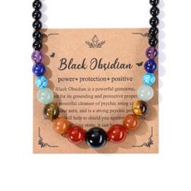 Jovivi 7 Chakra Necklace for Women Natural Chakra Gemstone Black Obsidian Healing Crystal Yoga Mala Beads Necklace Engery Reiki Crystal Beaded Necklace Jewelry Mothers Day Birthday Gift