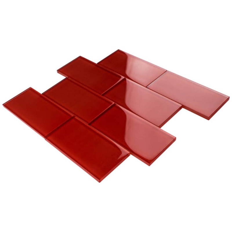 Tenedos Ruby Red 3x6 Red Glass Wall Tile Mosaic Backsplash