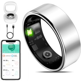 SMART RING FITNESS TRACKER FOR IOS & ANDROID – SLEEP MONITOR HEART RATE BLOOD OXYGEN & PRESSURE 8 SPORTS MODES IP68 WATERPROOF NO SUBSCRIPTION LONG BATTERY LIFE (Titanium Silver, 10#(19.76mm/0.778in))