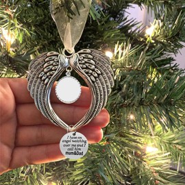BTORER Christmas Ornaments Angel Wings with Blank Photo Pendant - I Have a Angel Watching Over Me I Call -Hanging Memorial Ornament Xmas Tree Hanging Decoration in Heaven Memorial Gift (mum & dad)