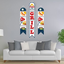 Big Dot of Happiness Fire Up the Grill - Hanging Vertical Paper Door Banners - Summer BBQ Picnic Party Wall Decoration Kit - Indoor Door Decor