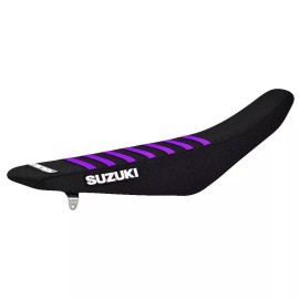 ENJOY MFG 1993-1995 SUZUKI RM 125-250 Seat Cover Gripper ALL BLACK / PURPLE RIBS  LOGO #80