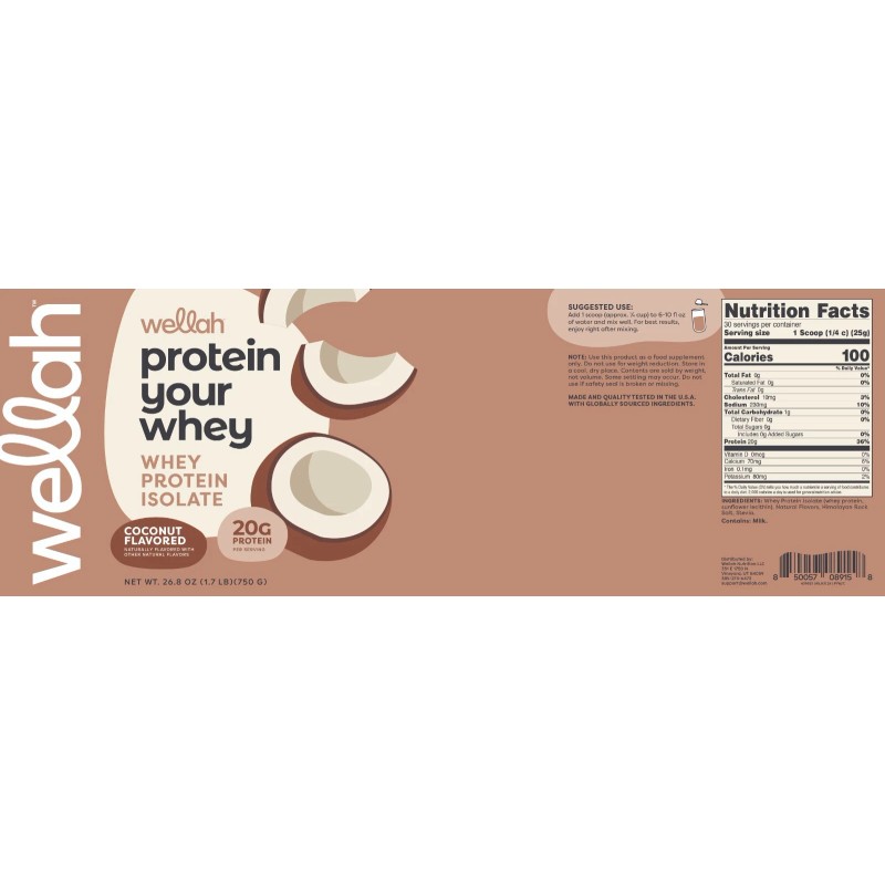 Wellah Your Whey (30 Servings, Coconut Flavored) - Whey Protein