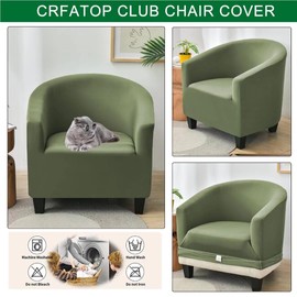 CRFATOP Soft Club Chair Slipcover Stretch Barrel Chair Covers Printed Tub Chair Slipcovers Round Couch Covers Spandex Armchair Sofa Cover Removable Furniture Protector for Living Room,Green