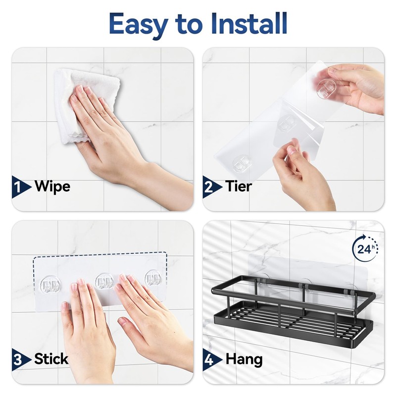 YASONIC Shower Caddy Adhesive, No Drill Bathroom Shower Organizers, with