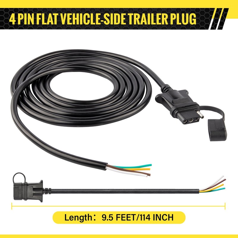 Oyviny Vehicle Side 4-Pin Flat Trailer Wiring Harness 9.5Ft, Heavy