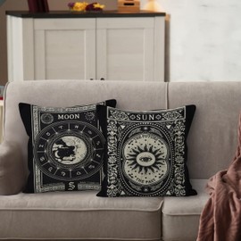 Tarot The Star Moon Linen Throw Pillow Case, 18 x 18 Inch Set of 2, Daughter Sister Astrology Tarot Lovers Gifts, Mom, Wife Gifts, Tarot Art Cushion Cover for Sofa Couch Bed Girl Room College Dorm