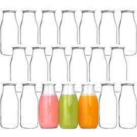 QAPPDA 12 oz Glass Bottles, Glass Milk Bottles with Lids, Vintage Breakfast Shake Container, Vintage Drinking Bottle with Chalkboard Labels and Pen for Party,Kids,Set of 20
