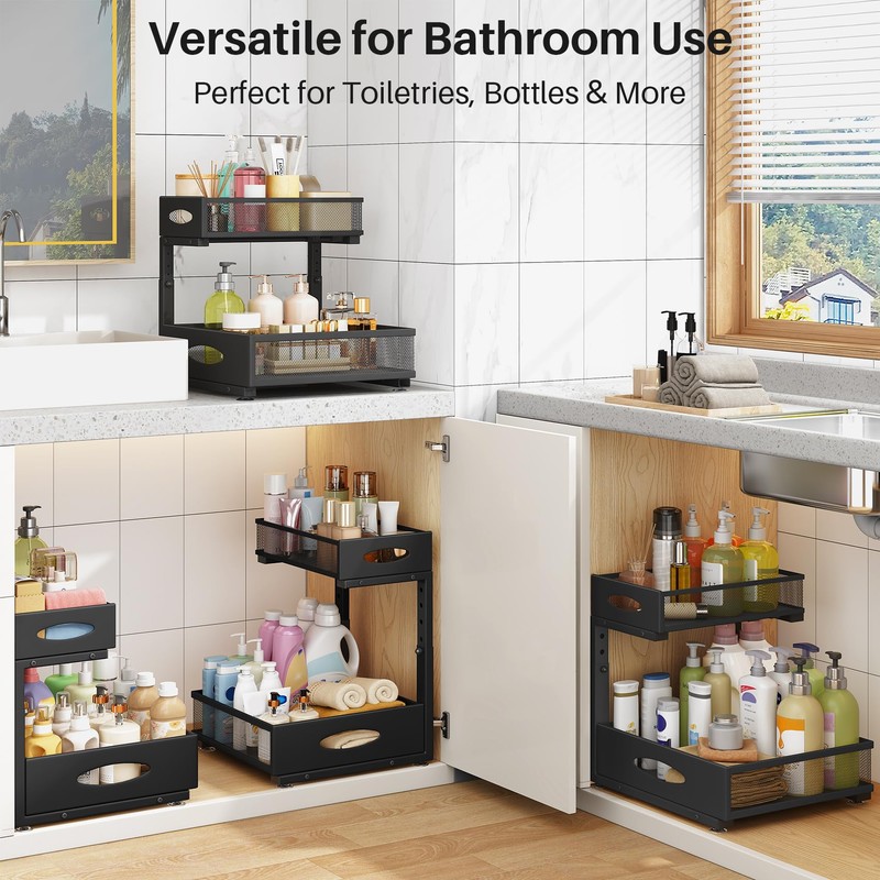 Under Sink Organizer, 2 Pack 2 Tier Pull Out Under