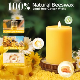 3 Pack Natural Beeswax Pillar Candles,100% Pure Beeswax Candles 213 Hours Long Burning,Unscented Bees Wax Candles for Home,Emergency,Dripless Smokeless Organic Beeswax Candles Bulk-3x3in,3x4in,3x6in