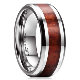 King Will Nature 8mm Real Wood Tungsten Carbide Ring High Polished Wedding Band Comfort Fit 7