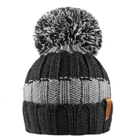 RockJock R80 Kids Girls Boys Ribbed Striped Thermal Insulating Bobble Hat with Cosy Fleece Lining