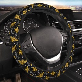 Bee Cool Gold Animal Black Steering Wheel Cover for Women Men Girls Car Accessories Decor Anti-Slip Neoprene Auto Steering Wheel Covers Protector Universal 15 Inch