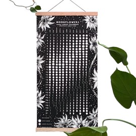 Moonflowers 2025 Lunar Calendar, Wall Hanging, 12 x 24 inches, Black and White (White)