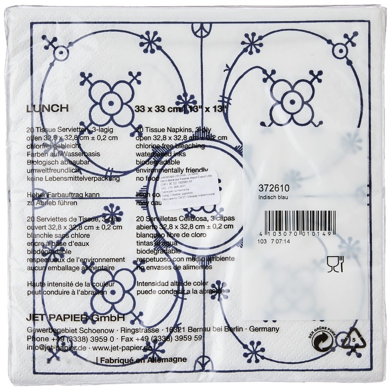 JET PAPIER GMBH Servietten 33x33cm 20 St. Indisch blau