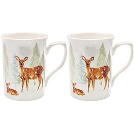The Leonardo Collection LP52751 Christmas Forest Family Deer Mugs (Set of 2), Fine China, Boxed