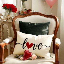 RABUSOFA Valentines Day Decor Red Heart Pillow Covers 12x20,Lumbar Valentines Day Throw Pillow Covers,Single Love Pillow Cases Valentine Decorations for Home Couch