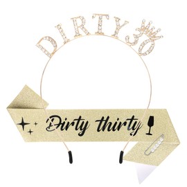Araluky Dirty 30th Birthday Decorations for Her with 30th Birthday Sash for Women & Rhinestone Dirty Thirty Birthday Headband