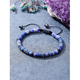 PESOENTH Mens Crystal Bead Bracelet Lapis lazuli Stone Anxiety Protection Healing Bracelets Adjustable Spiritual Gifts for Women Men Him Husband Birthday Christmas Father's Day