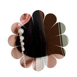 Yheakne Boho Pearl Earrings Tassel Earrings Long Crystal Chain Earrings Gold Drop Pearl Earrings Vintage Pearl Wedding Earrings Jewellery for Women and Girls, Alloy Steel Pearl