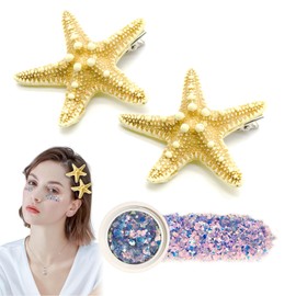 Starfish Hair Clip and Face Gems Set,Mermaid Hair Accessories for Women,Adult Mermaid Costumes for Women Costume Accessories (Starfish Hair Clip 1)
