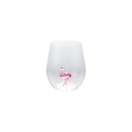Creative Co-op Acrylic Stemless Wine Glass with Flamingo Novelty Glass
