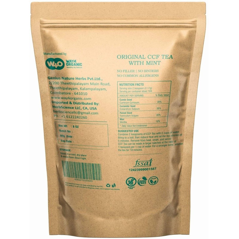 WAY 4 ORGANIC W4O CCF Tea (Cumin, Coriander, Fennel) with
