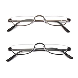 COVESATO Half Frame Reading Glasses, Half Metal Moon Readers for Women Men 2 Pairs 1.50