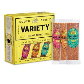 South 40 Snacks Premium Tropical Fruit Bars Mix of 3 Variety Pack, Just 1-3 ingredients, Mango, Pineapple Passionfruit, and Pineapple Mango Lime (35g Bar, Pack of 18)