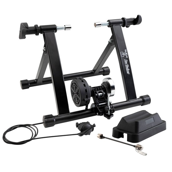 Exercise Bike Trainer - Indoor Bicycle Training Stand With Quiet 5-Level Magnetic Resistance and Front Wheel Riser Block By Bike Lane Black 15.75" x 18.5" x 21.5"