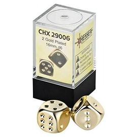 DND Dice Set-Chessex D&D Dice-16mm Gold Metal Plated Polyhedral Dice Set-Dungeons and Dragons Dice Includes 2 Dice – D6