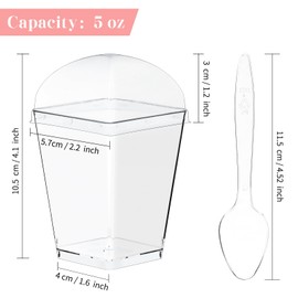 Kucoele 100 Pack 5 oz Dessert Cups with Lids and Spoons, Clear Plastic Parfait Appetizer Cups Dessert Shooters Party Serving Cups for Pudding Fruit Mousse and Yogurt